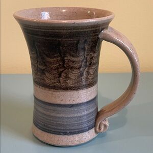 Signed Hoople Artisan Brown and Blue Ceramic Mug